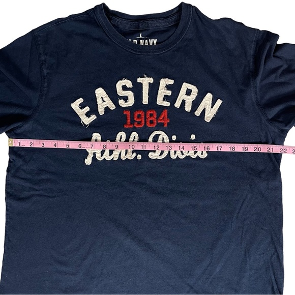 Old Navy size large navy blue long sleeve tshirt stitched writing EUC - Picture 4 of 7